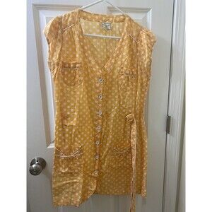 Vintage April Cornell Yellow White Polka Dot Button Down Dress About Size 10